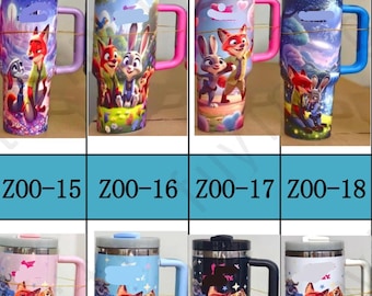Stanley Style Zootopia Disney Cartoon Valentine’s day Gift Red Pink Partner Love Anniversary Birthday Double Tumbler Tupperware Mug 40oz