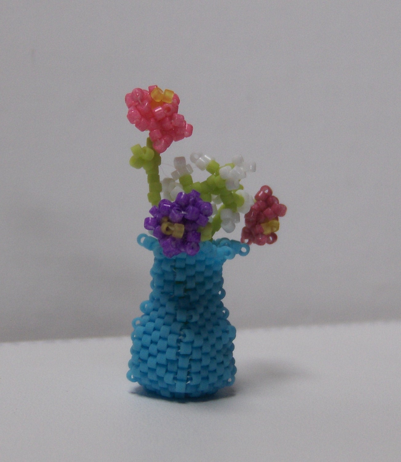 Miniature Beaded Vase & Flowers Sculpture Etsy