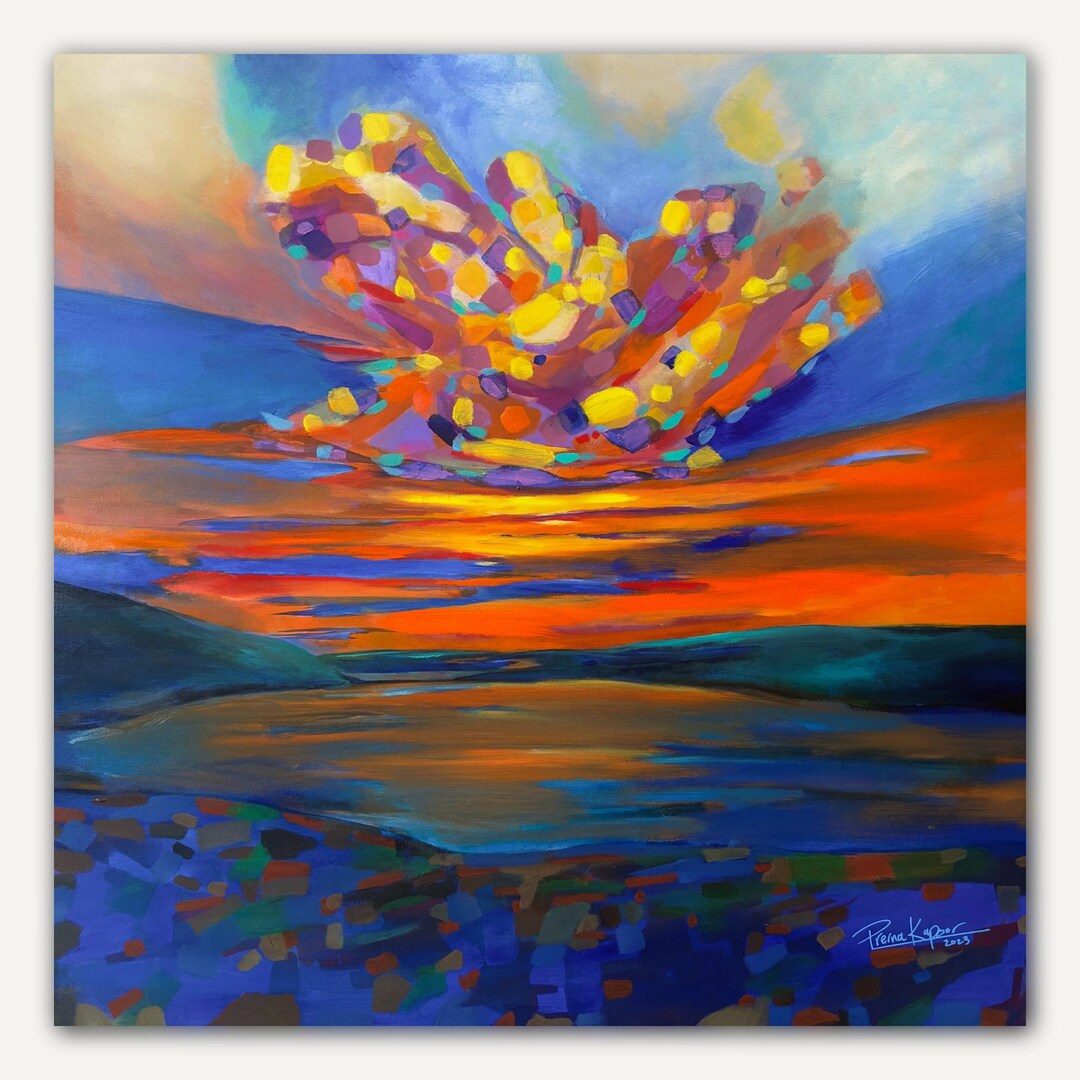 Colorado Sunset Abstract | Fiery Mountain Landscape Painting | Western ...