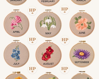 Digitaal kruissteekpatroon – pdf-download | Alle maanden inbegrepen