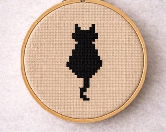 Borduurpakket kattensilhouet – beginnersvriendelijke doe-het-zelf kattenliefhebber (4 inch ring)