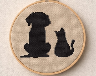 Borduurpakket silhouet hond en kat – knutselpakket huisdiervriendelijk voor beginners