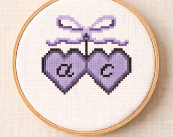 Borduurpakket voor beginners - medaillon met paars hart