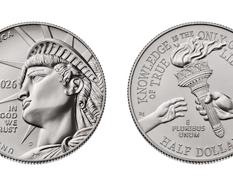 2026 D 250th Anniversary Half Dollar Roll | Uncirculated Bank Wrapped Loomis Roll | 1776-2026 Semiquincentennial Coin Roll | Liberty Torch D