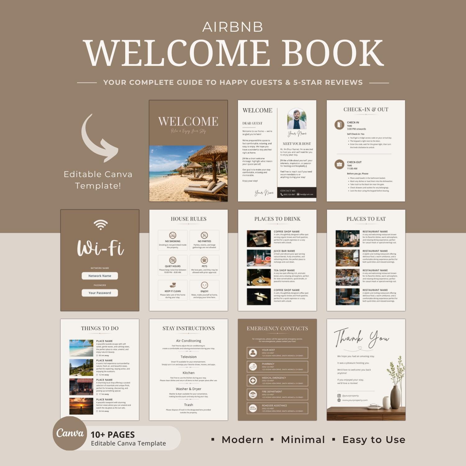Airbnb Welcome Book Template Editable Airbnb Guest Book Printable VRBO House Manual Vacation Rental Guide Canva Template
