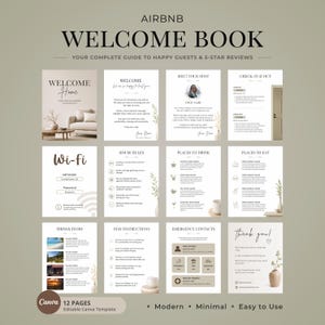 Mall för Airbnb-välkomstbok | Redigerbar Airbnb-gästbok | Utskrivbar husmanual | VRBO-guide för semesterbostäder