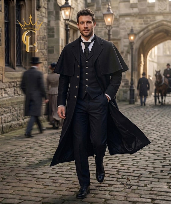 Mens Coat With Shoulder Cape WY-1685ECM Mens Gothic Highwayman Shoulder Cape Coat