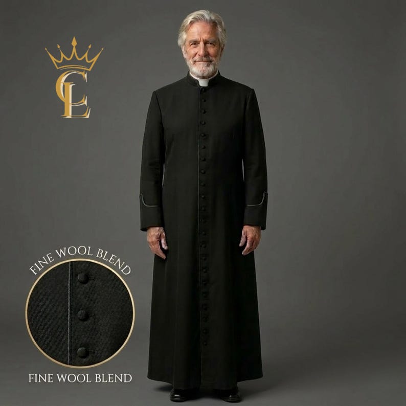 Men’s Black Roman Cassock Robe | Clergy Vestment in Wool Blend ...