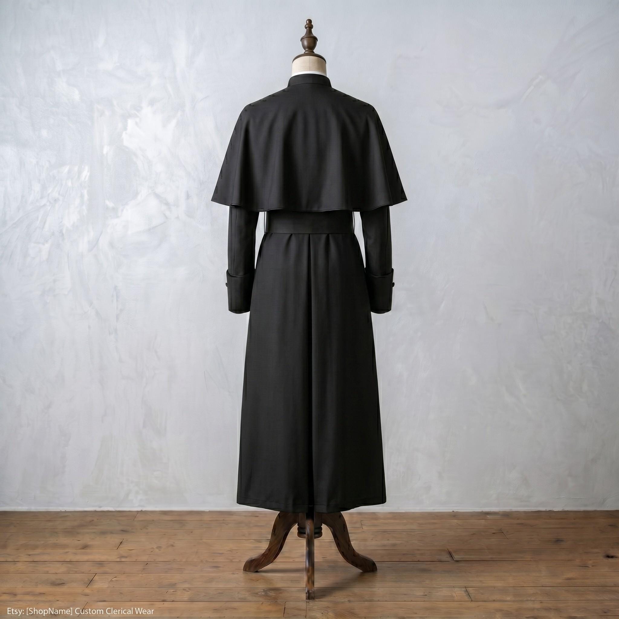 Cassock Style Robe Custom Men’s Wool Clergy Cassock With Cape | Traditional Priest Robe ...
