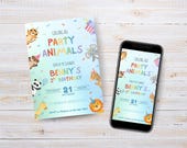 Party Animals Birthday Invitation, Kids Customizable Invite (Printable + Mobile Version)