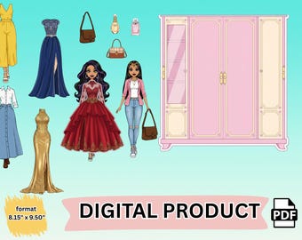 Libro tranquillo stampabile Fashion Paper Dollhouse / Libro fai da te per vestirsi e creare guardaroba / Kit per lavoretti per bambini / 2 bambole con vestiti / PDF digitale