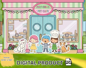 Libro tranquillo stampabile Coffee Shop Paper Dollhouse - Cafe Pet Busy Book / Attività Montessori per bambini / Download digitale