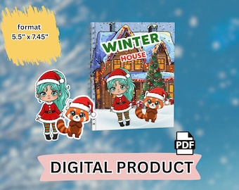 Casa delle bambole di carta Winter House - Libro degli impegni natalizi / Libro tranquillo con panda rosso / Kit di lavoretti Montessori per le vacanze per bambini / Download digitale PDF