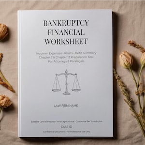 Foglio di lavoro finanziario per il fallimento / Capitolo 7 13 Valutazione del caso (Canva modificabile)