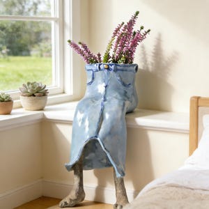 Whimsical Leggy Planter - Whimsical Ceramic Succulent Pot with Jean Skirt, Funny Decor & Unique Gift for Plant Parents