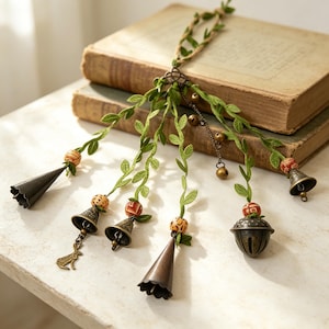 Garden Witch Bells Wind Chime, Greenery Vine Hanging Bell, Rustic Metal Door Knob Decor,Patio Yard Ornament