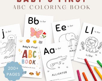 Baby's First ABC Coloring Book - Animal Alphabet Keepsake Pages Shower Game Activity,   Instant Download