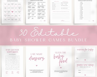 Dusty Pink Baby Girl Shower Games Bundle | Editable Minimalist Shower Activities (Digital Download)
