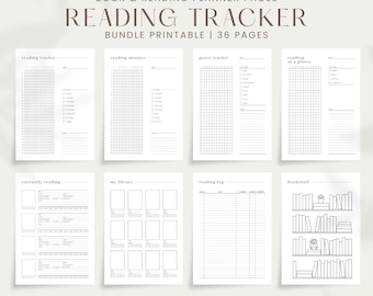 Planificador de lectura imprimible: diario, registro de lectura, estantería (descarga digital)