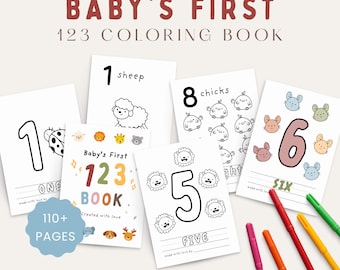 Baby's First 123 Coloring Book - Printable Baby Shower Keepsake Guest Book, Instant Download