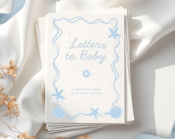 Cartas para el recuerdo del bebé: Libro de firmas para baby shower "Mar Azul", descarga instantánea.