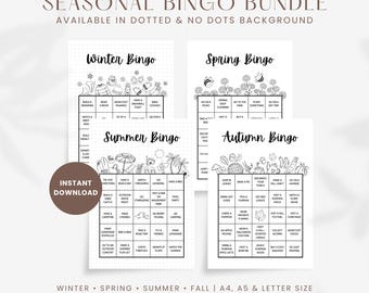 Paquete de bingo de actividades de temporada: imprimible (invierno, primavera, verano y otoño) - Descarga instantánea