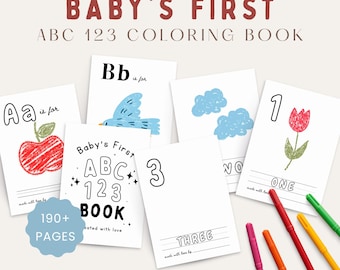 Baby's First ABC 123 Coloring Book - Printable Baby Shower Keepsake Guest Book, Instant Download