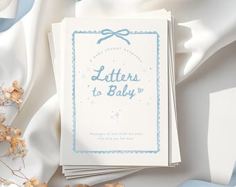 Libro de firmas azul para baby shower: Cartas para el bebé (descarga instantánea) BSB01