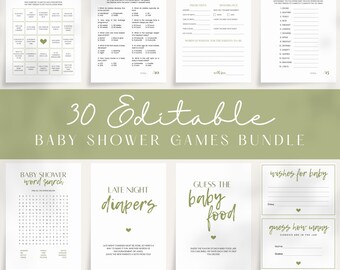 Fresh Green Baby Shower Games Bundle | Editable Minimalist Shower Activities, Gender Neutral (Digital Download)