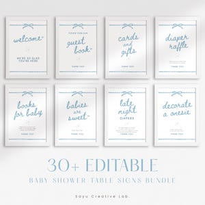Blue Baby Shower Table Signs Bundle – Editable Boy Shower Decor Printable, Instant Download, BSB01