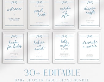 Blue Baby Shower Table Signs Bundle – Editable Boy Shower Decor Printable, Instant Download, BSB01