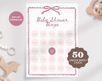50 Baby Girl Bingo Cards | Printable Baby Shower Game | Pink Baby Shower Bingo | Fun Baby Girl Activities | Instant Download