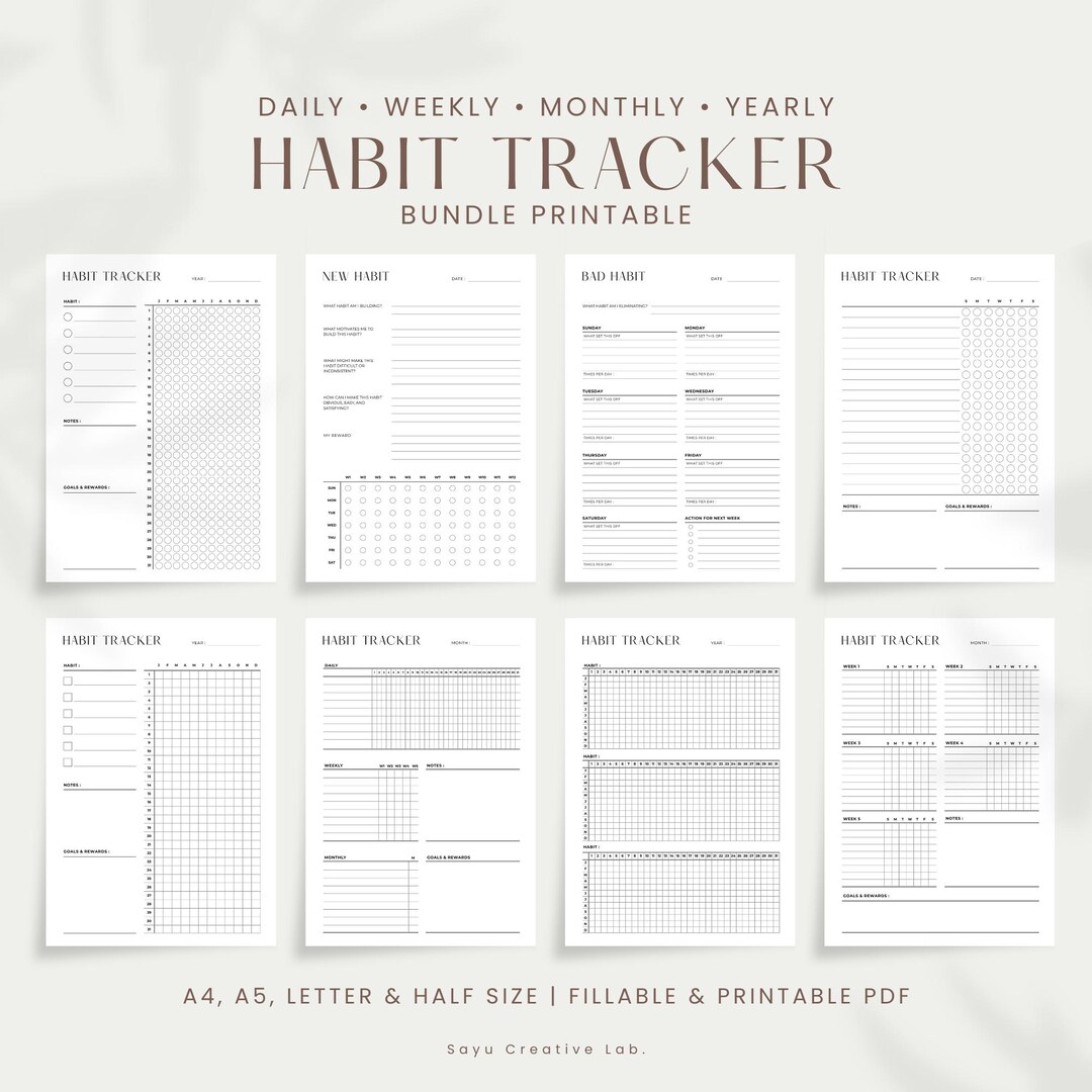 Habit Tracker Bundle Printable | Daily Weekly Monthly Yearly Trackers ...