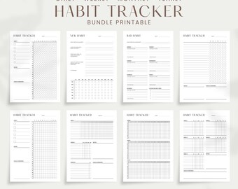 Paquete de seguimiento de hábitos minimalistas: diario, semanal y mensual (PDF imprimible)
