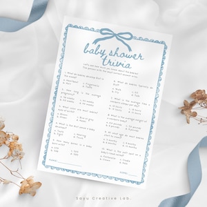 Blau Baby Shower Trivia Spielkarten: Dusche Aktivität (Instant Download) BSB01 zum ausdrucken