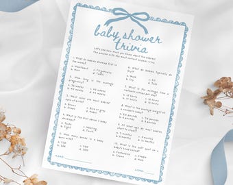 Blue Baby Shower Trivia Game Cards: Printable Shower Activity (Instant Download) BSB01