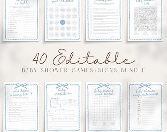 Editable Blue Bow Baby Shower Games & Signs Bundle: Boy Shower Activities (Digital Download) BSB01