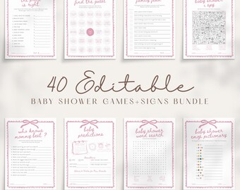 Editable Pink Bow Baby Shower Games & Signs Bundle: Girl Shower Activities (Instant Download)