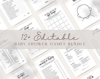 Paquete de juegos para baby shower: 12 juegos minimalistas, modernos y de género neutro. Actividad editable.