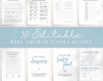 Dusty Blue Baby Boy Shower Games Bundle | Editable Minimalist Shower Activities (Instant Download)