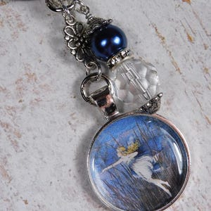 Fairy Beaded Keychain Purse Charm Clip Glass Pearl Rhinestone Dark Blue New Handmade