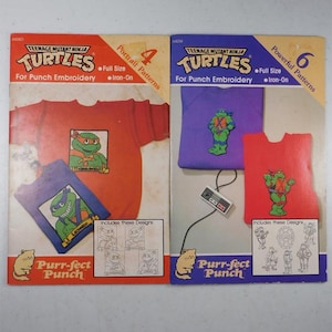 Lote de 2 livros de padrões de retratos bordados com ferro de passar Purr-fect da TMNT
