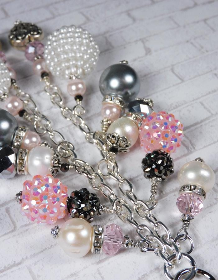 Cluster Two Chain Purse Charm Keychain Crystal Glass Rhinestone Pink ...