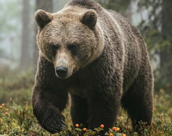 Muurkunst beer, grote muurkunst voor woonkamer, dieren in het wild