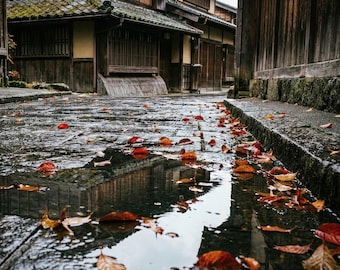 Japanse kunstafdruk grote muur Japans straatbeeld voor woonkamer