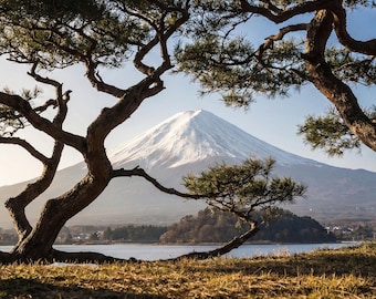 Japanse muurkunst, print rustige berg, grote natuurkunst voor woonkamer