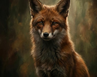 Dark Academia Fox muurkunst, humeurig gotisch olieverfschilderij, groot mannelijk decor leeshoek