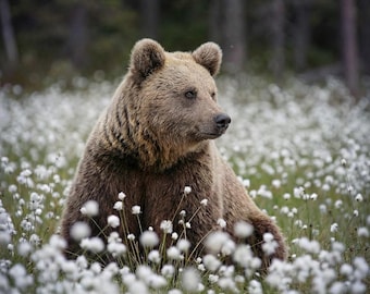 Muurkunst beer, grote dieren in het wild kunst aan de muur voor woonkamer, bos dieren natuur print