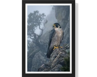 Slechtvalk ingelijste muurkunst voor woonkamer, grote roofvogelprint, verticale kunst aan de muur dieren in het wild