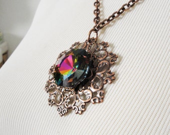 Copper Plated Multi Color Crystal Vitrail Necklace